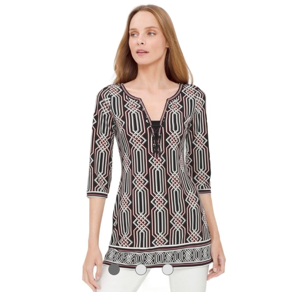 Whbm Three-Quarter Sleeve Printed Tunic top shirt size Small